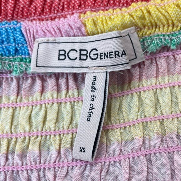 BCBGeneration Women's Multicolor Playful Stripe Smocked Crop Top Sz XS - Picture 5 of 7
